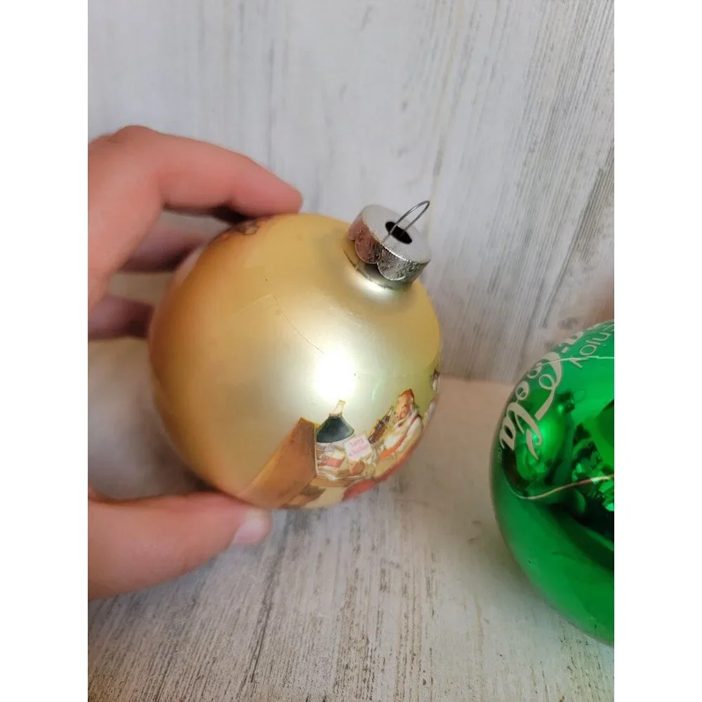 Vintage AS IS glass ball coke cola polar‎ bear ornament Xmas set unique